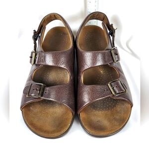 SAS Bravo Brown Tripad Heel 3 Strap Pebbled Leather Sandal Mens Shoes US Sz  11M